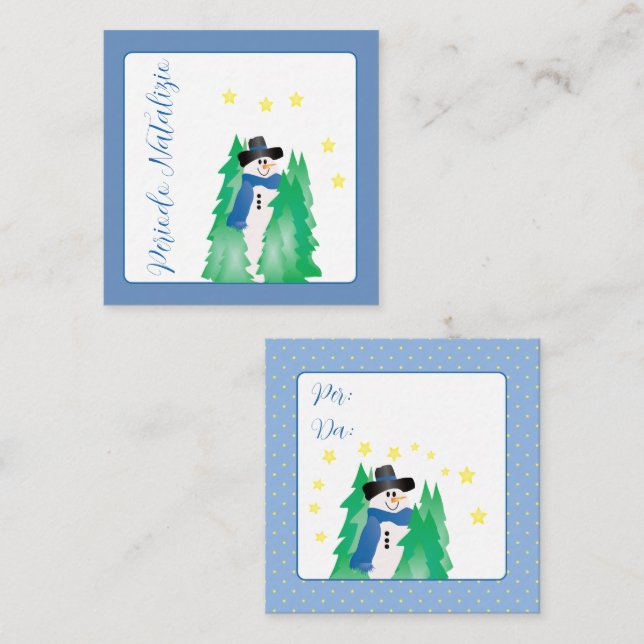 Blue And White Snowman Mini Note Card (Front/Back)