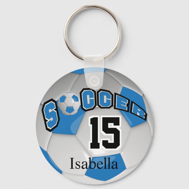 Blue and White  Soccer Ball Keychain (Front)
