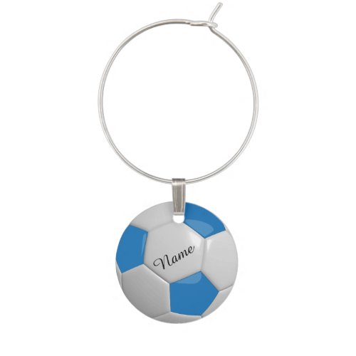 Blue and White Soccer Ball  Personalize Wine Charm