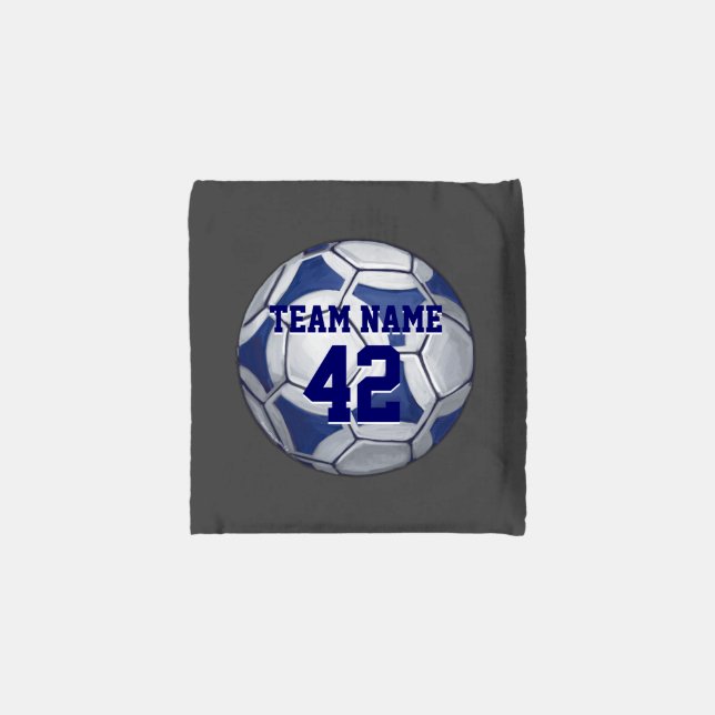 Blue and White Soccer Ball with name Reusable Bag (Pouch - Back)