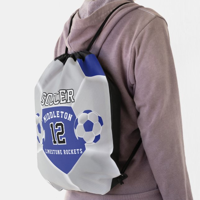 Blue and White Soccer / Football Sport  Drawstring Bag (Insitu)