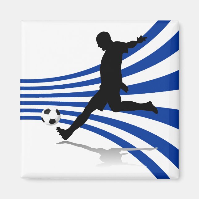 Blue and White Soccer Player Magnet (Front)