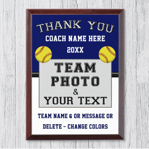 Blue and White, Softball Coach Appreciation Gifts, Award Plaque
