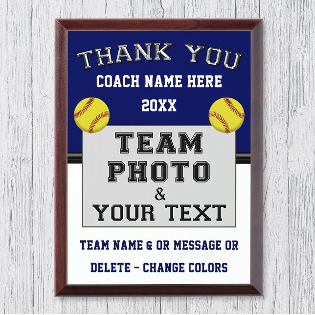 Blue and White, Softball Coach Appreciation Gifts, Award Plaque (Softball coach plaques. Great as softball coach awards or softball thank you coach gifts. Navy Blue.)