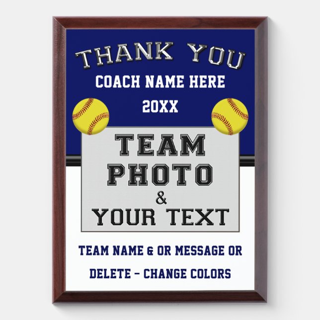 Blue and White, Softball Coach Appreciation Gifts, Award Plaque (Vertical)