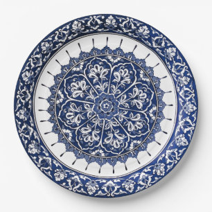 Blue and White Spanish Ceramic Style Paper Plates