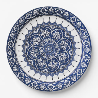 Blue and White Spanish Ceramic Style Paper Plates