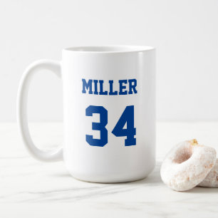 Blue and White Sports Jersey Name Number Custom Coffee Mug