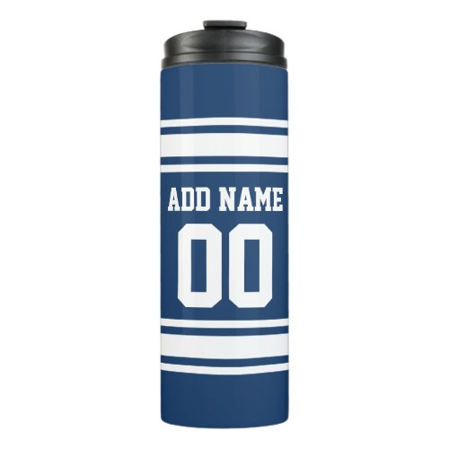 Blue and White Sports Jersey Stripes Name Custom Thermal Tumbler