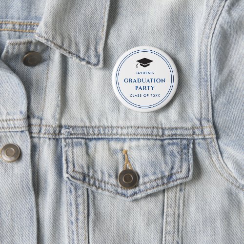 Blue and White Sporty Graduation Party Button