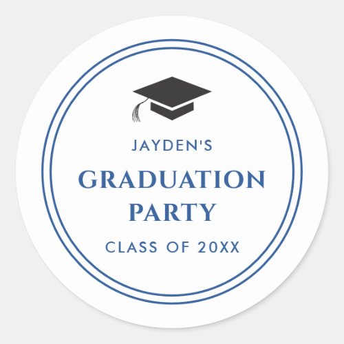 Blue and White Sporty Graduation Party Classic Round Sticker