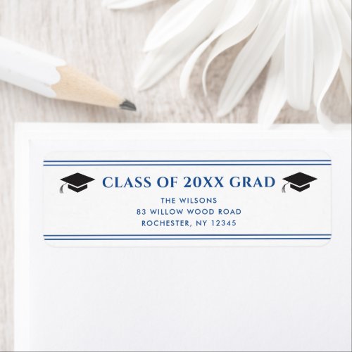 Blue and White Sporty Graduation Party Label