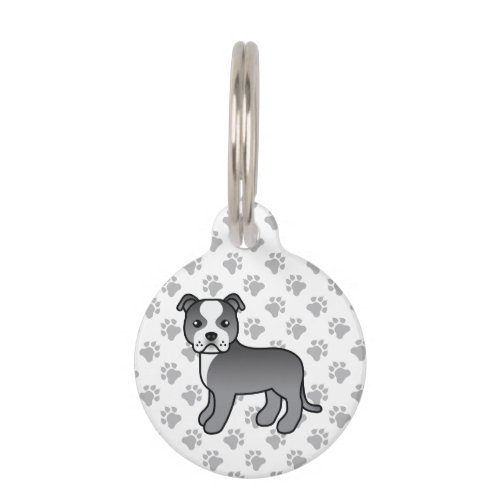 Blue And White Staffie Cartoon Dog  Pets Info Pet ID Tag