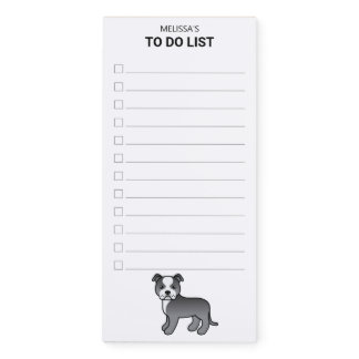 Blue And White Staffie Cartoon Dog To Do List Magnetic Notepad