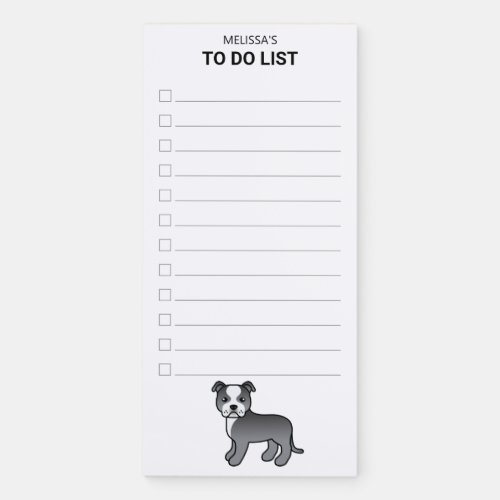 Blue And White Staffie Cartoon Dog To Do List Magnetic Notepad
