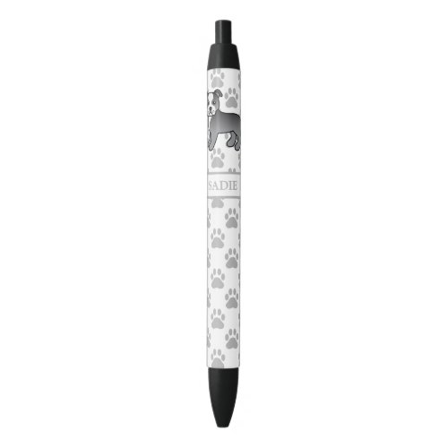 Blue And White Staffie Cute Cartoon Dog  Name Black Ink Pen