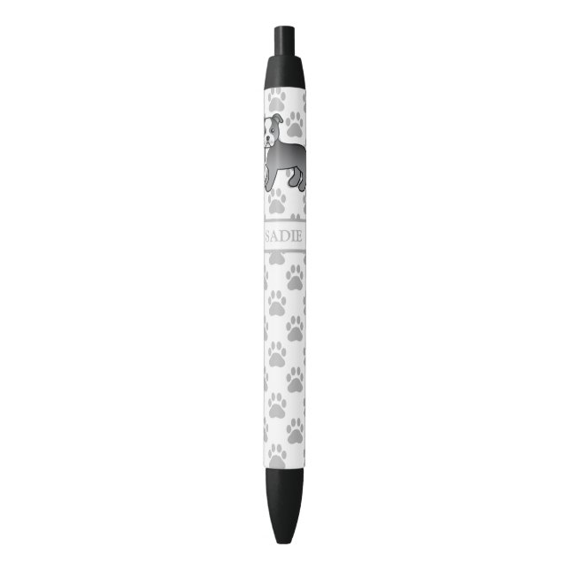 Blue And White Staffie Cute Cartoon Dog & Name Pen (Front Vertical)