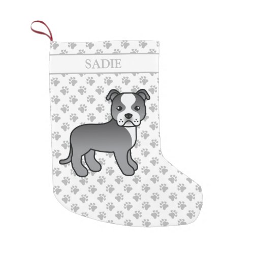 Blue And White Staffie Cute Cartoon Dog  Name Small Christmas Stocking