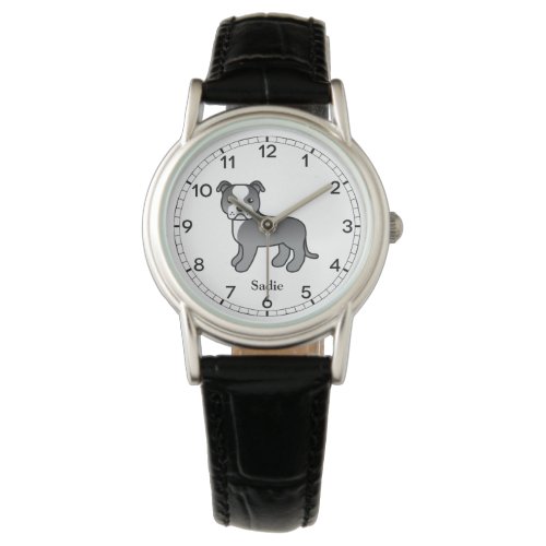 Blue And White Staffie Cute Cartoon Dog  Name Watch