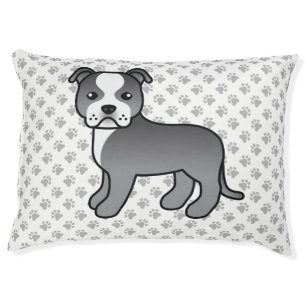 Blue And White Staffie Cute Cartoon Dog & Paws Pet Bed