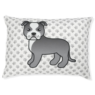 Blue And White Staffie Cute Cartoon Dog &amp; Paws Pet Bed