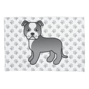 Blue And White Staffie Cute Cartoon Dog & Paws Pillow Case