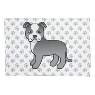 Blue And White Staffie Cute Cartoon Dog &amp; Paws Pillow Case