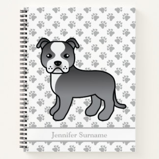 Blue And White Staffie Cute Cartoon Dog &amp; Text Notebook
