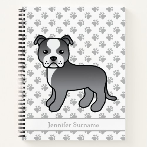 Blue And White Staffie Cute Cartoon Dog  Text Notebook