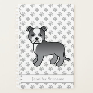 Blue And White Staffie Cute Cartoon Dog &amp; Text Planner