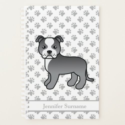 Blue And White Staffie Cute Cartoon Dog  Text Planner