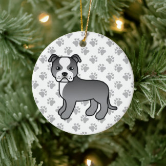 Blue And White Staffordshire Bull Terrier Dog Ceramic Ornament