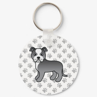 Blue And White Staffordshire Bull Terrier Dog Keychain