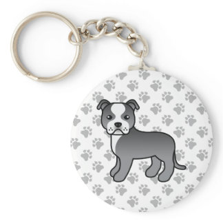 Blue And White Staffordshire Bull Terrier Dog Keychain