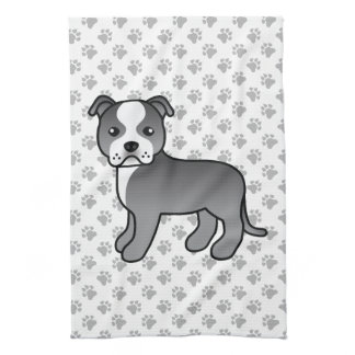Blue And White Staffordshire Bull Terrier Dog Kitchen Towel