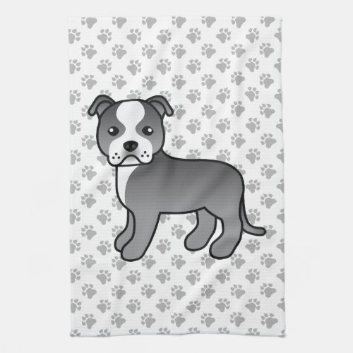 Blue And White Staffordshire Bull Terrier Dog Kitchen Towel