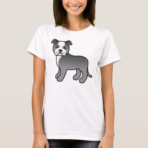Blue And White Staffordshire Bull Terrier Dog T_Shirt