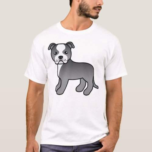 Blue And White Staffordshire Bull Terrier Dog T_Shirt