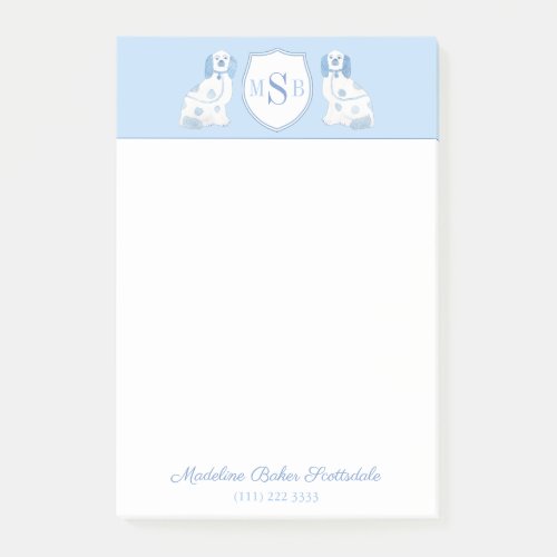 Blue And White Staffordshire Spaniels Monogram Post_it Notes