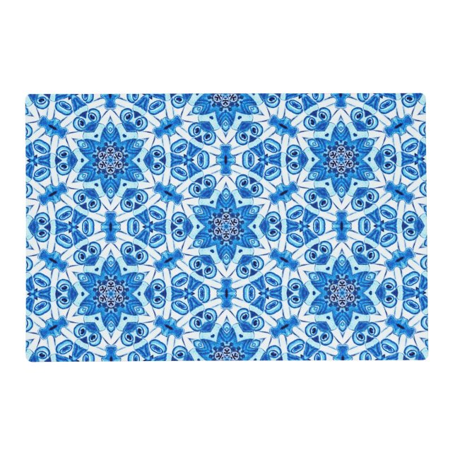 Blue and white star Christmas pattern Placemat (Front)