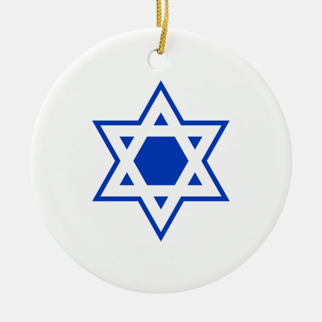 Blue and White Star of David Ceramic Ornament (Front)