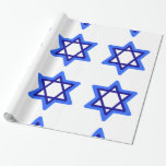 Blue and White Star of David Hanukkah Holiday Wrapping Paper
