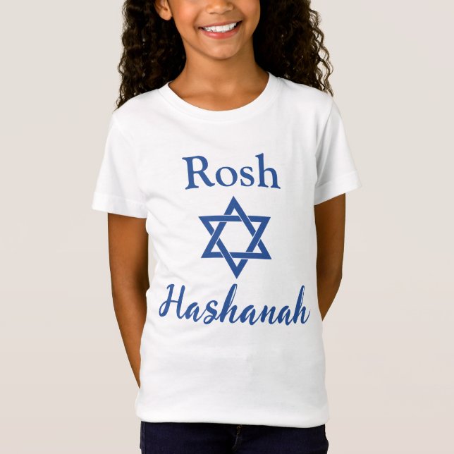 Blue and White Star of David Rosh Hashanah T-Shirt (Front)