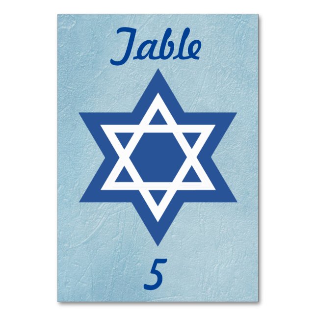 Blue and White Star of David Table Number (Front)