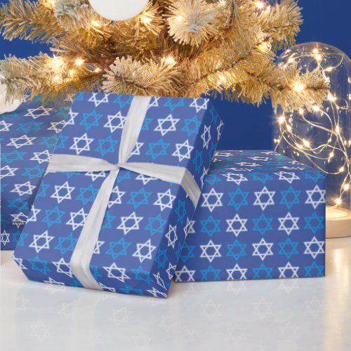 Blue and White Star of David Wrapping Paper