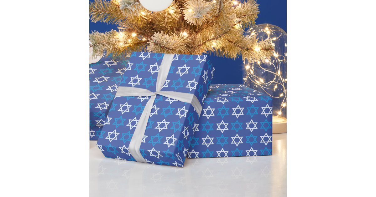 Blue and White Star of David Wrapping Paper | Zazzle