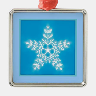 Blue and White Star Snowflake Metal Ornament