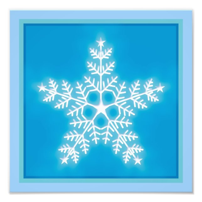 Blue and White Star Snowflake Photo Print (Front)
