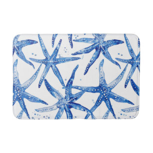 Blue and White Starfish Design  Bath Mat