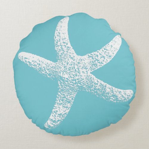 Blue and White Starfish Round Pillow